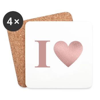 Lettre i cœur rose gold - Dessous de verre (lot de 4) - blanc - Devant
