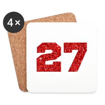 Numéro 27 paillettes rouge - 27e anniversaire - Dessous de verre (lot de 4) - blanc - Devant