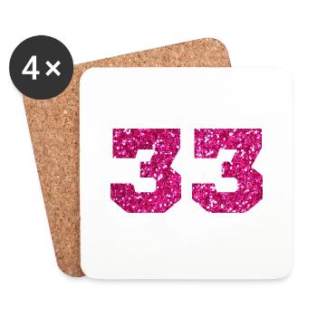 Number 33 Pink Glitter - 33rd Birthday - Coasters (set of 4) - white - Front