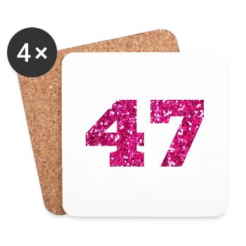Numéro 47 paillettes rose - 47e anniversaire - Dessous de verre (lot de 4) - blanc - Devant