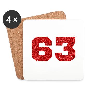 Numéro 63 paillettes rouge - 63e anniversaire - Dessous de verre (lot de 4) - blanc - Devant