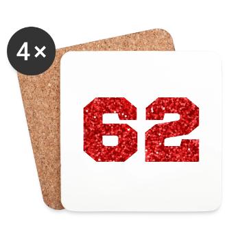 Numéro 62 paillettes rouge - 62e anniversaire - Dessous de verre (lot de 4) - blanc - Devant