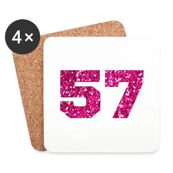 Nummer 57 Pink Glitter - 57. Geburtstag - Untersetzer (4er-Set) - Weiß - Vorne