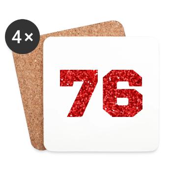 76 paillettes rouge - 76e anniversaire - Dessous de verre (lot de 4) - blanc - Devant