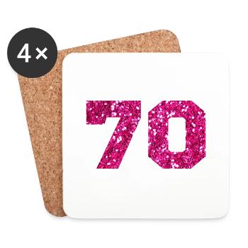 70 paillettes rose - 70e anniversaire - Dessous de verre (lot de 4) - blanc - Devant