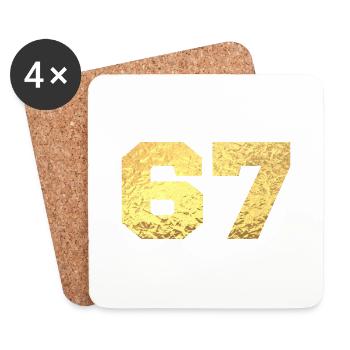 Numéro 67 paillettes doré - 67e anniversaire - Dessous de verre (lot de 4) - blanc - Devant