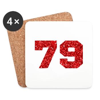 Numéro 79 paillettes rouge - 79e anniversaire - Dessous de verre (lot de 4) - blanc - Devant