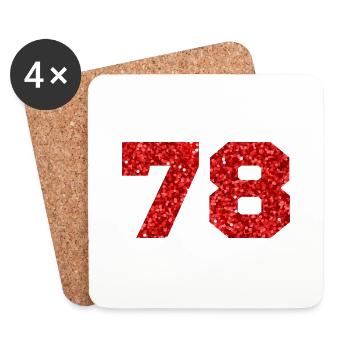 Numéro 78 paillettes rouge - 78e anniversaire - Dessous de verre (lot de 4) - blanc - Devant