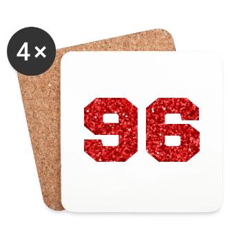 Numéro 96 paillettes rouge - 96e anniversaire - Dessous de verre (lot de 4) - blanc - Devant