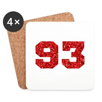 Number 93 Red Glitter - 93rd Birthday - Coasters (set of 4) - white - Front