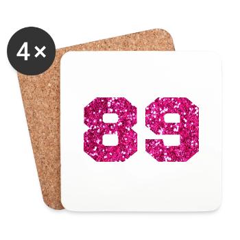 Number 89 Pink Glitter - 89th Birthday - Coasters (set of 4) - white - Front