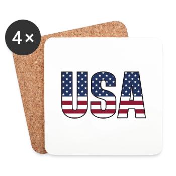 USA T-Shirt - American Flag Letters - Coasters (set of 4) - white - Front