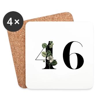 Numéro 46 floral vert - 46e anniversaire floral - Dessous de verre (lot de 4) - blanc - Devant