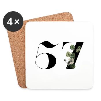 Number 57 Floral Green - 57th Floral Birthday - Coasters (set of 4) - white - Front