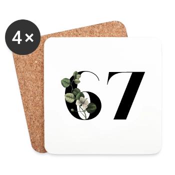 Numéro 67 floral vert - 67e anniversaire floral - Dessous de verre (lot de 4) - blanc - Devant