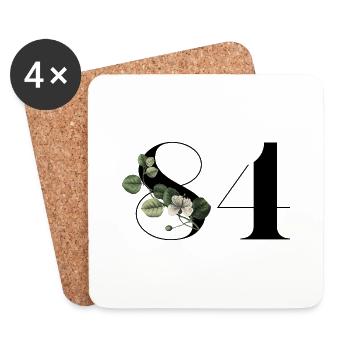 Numéro 84 floral vert - 84e anniversaire floral - Dessous de verre (lot de 4) - blanc - Devant