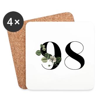 Numéro 98 floral vert - 98e anniversaire floral - Dessous de verre (lot de 4) - blanc - Devant