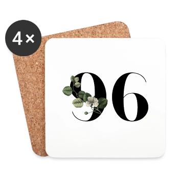 Numéro 96 floral vert - 96e anniversaire floral - Dessous de verre (lot de 4) - blanc - Devant