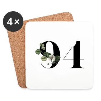 Numéro 94 floral vert - 94e anniversaire floral - Dessous de verre (lot de 4) - blanc - Devant
