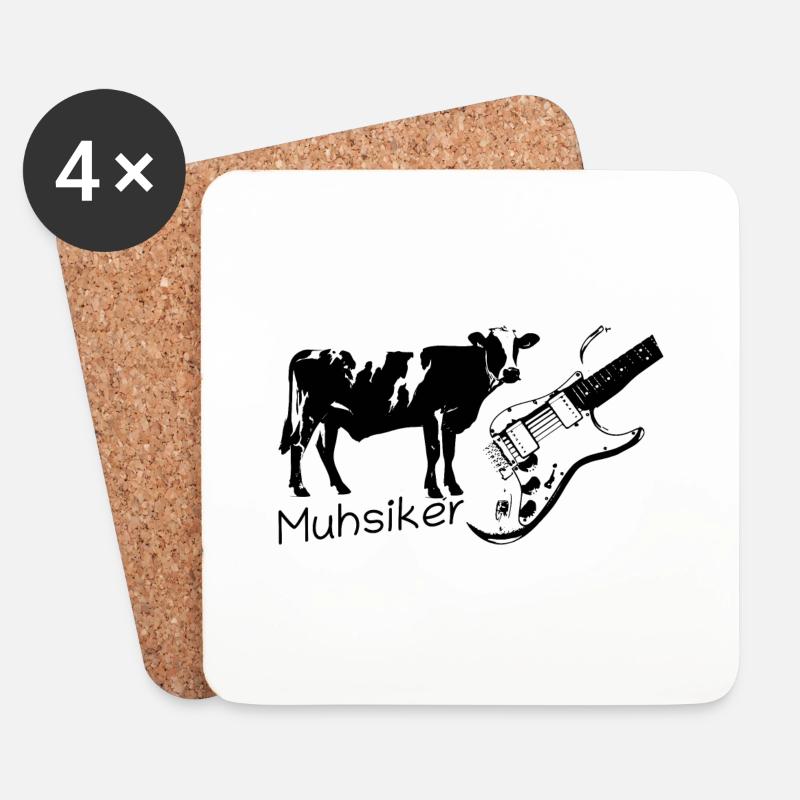 Muhsiker - Kuh mit Gitarre - dunkel - Untersetzer (4er-Set) - Weiß