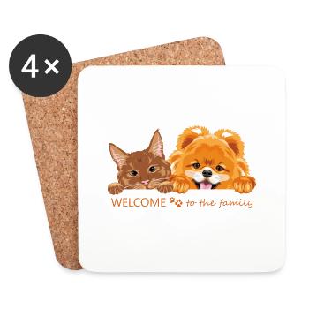 Chat roux et chien de Poméranie - Dessous de verre (lot de 4) - blanc - Devant