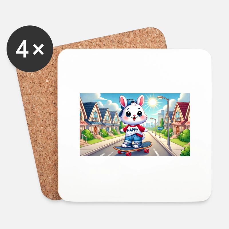 Happy Hase Skateboard - Untersetzer (4er-Set) - Weiß