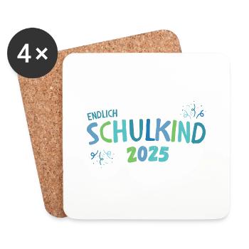 Endlich Schulkind 2025 Grün Blau für Jungen Uni - Untersetzer (4er-Set) - Weiß - Vorne