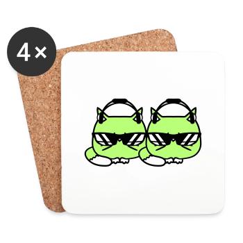 2 DJ Chats Équipe Amis Animaux Chaton - Dessous de verre (lot de 4) - blanc - Devant