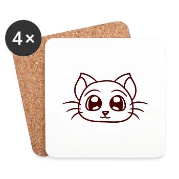 Cute Cat Looks Happy Smiling Kitten Fun - Coasters (set of 4) - white - Front