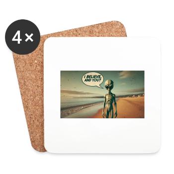 Alien sur la plage - Dessous de verre (lot de 4) - blanc - Devant
