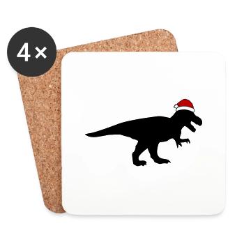 T-Rex Weihnachtsmann - Untersetzer (4er-Set) - Weiß - Vorne