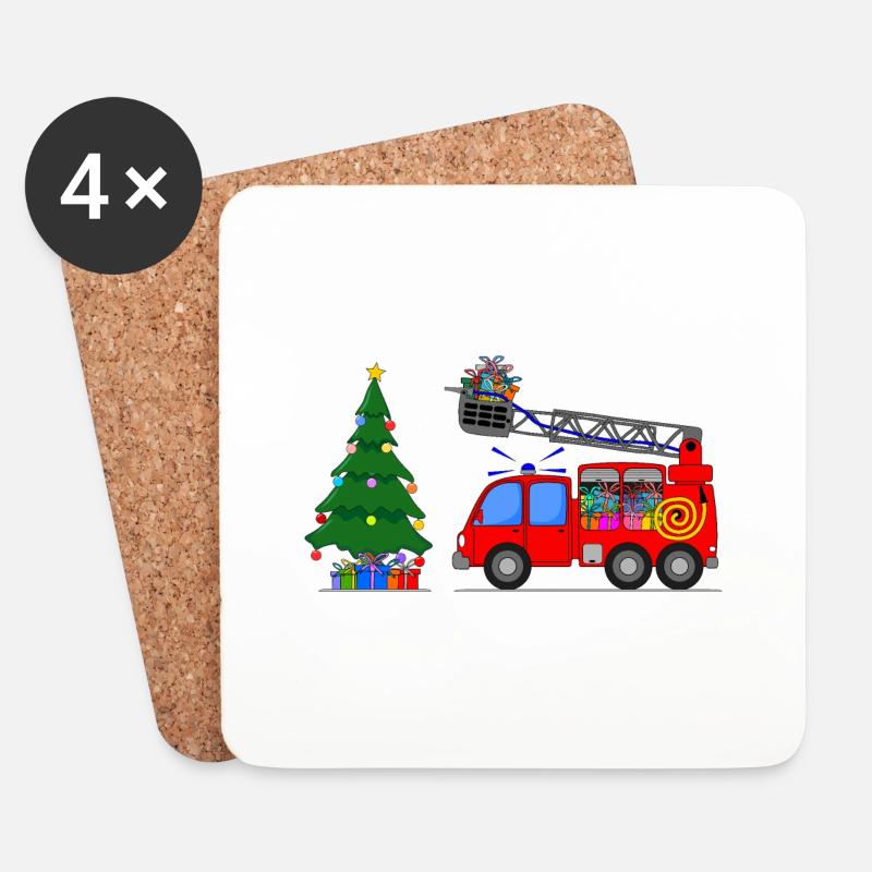 Feuerwehrauto Weihnachten - Untersetzer (4er-Set) - Weiß
