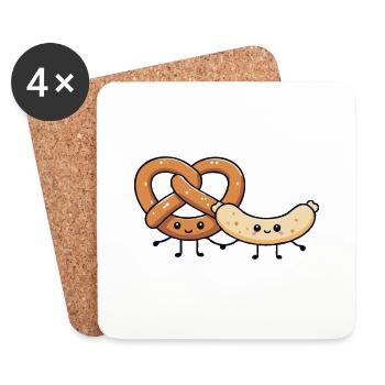 Weißwurst mit Brezel - Untersetzer (4er-Set) - Weiß - Vorne