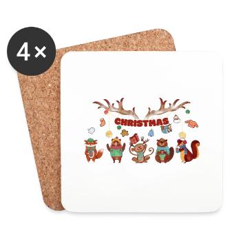 5 petits animaux mignons - Dessous de verre (lot de 4) - blanc - Devant