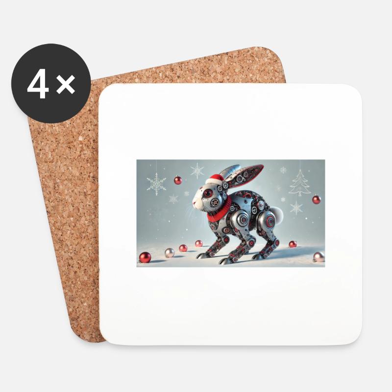 Weihnachtshase - Untersetzer (4er-Set) - Weiß