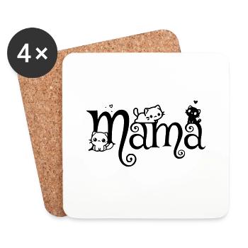 Maman Chat Maman Chaton - Dessous de verre (lot de 4) - blanc - Devant