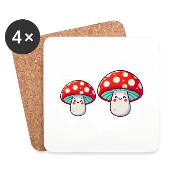 dessin animé comique de champignons - Dessous de verre (lot de 4) - blanc - Devant