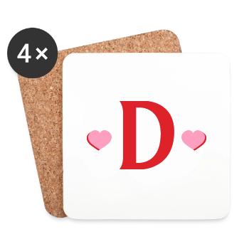 Lettre d cœurs rouges - Dessous de verre (lot de 4) - blanc - Devant