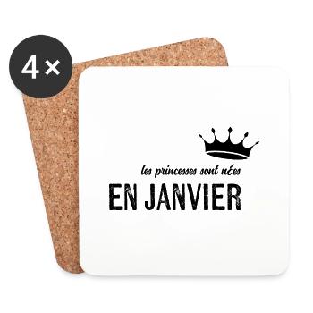 Les Princesses Sont Nées En Janvier Anniversaire - Dessous de verre (lot de 4) - blanc - Devant