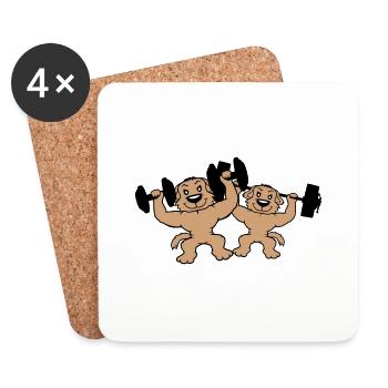 2 Dogs Bodybuilders Strong Muscles Gym Weightlifting - Coasters (set of 4) - white - Front