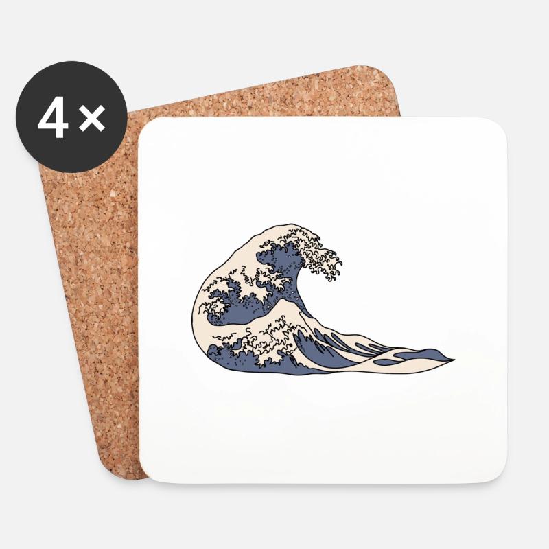 Die große Welle vor Kanagawa - Untersetzer (4er-Set) - Weiß