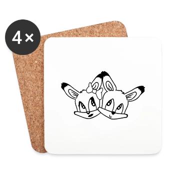 2 Renards Couple Amoureux Deux Amis Amour Équipe Mignon - Dessous de verre (lot de 4) - blanc - Devant