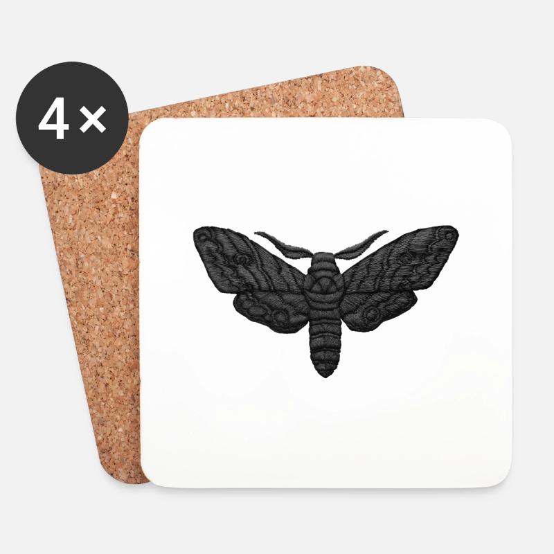 Black Moth – mystisches Stickmuster - Untersetzer (4er-Set) - Weiß