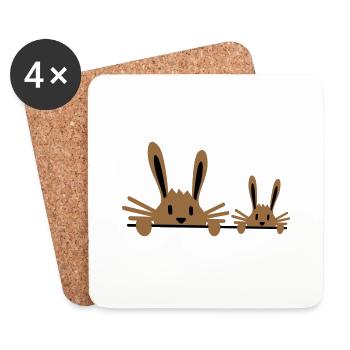 2 lapins famille enfant père deux bambin mère - Dessous de verre (lot de 4) - blanc - Devant