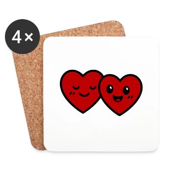 Coeurs Couple Amour - Dessous de verre (lot de 4) - blanc - Devant