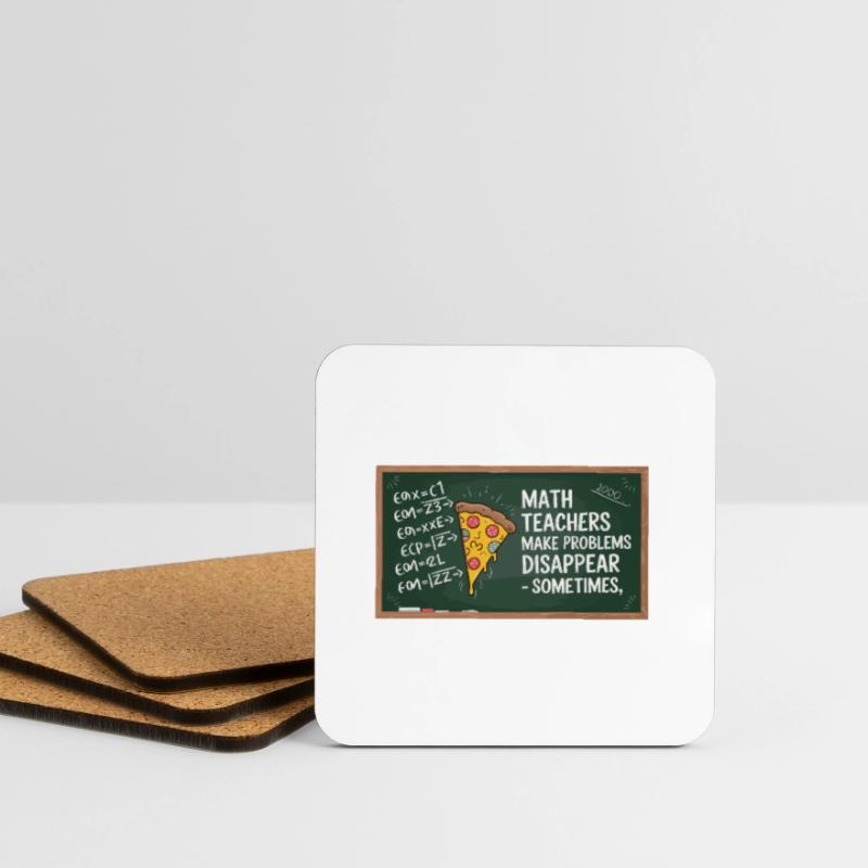 Funny Math Teacher Design Pizza & Problem Solving Coasters (set of 4)