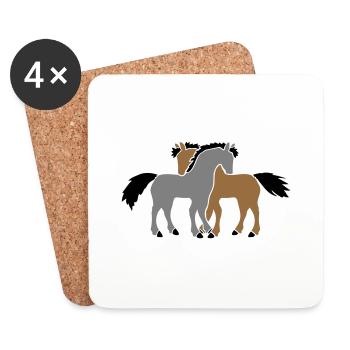 2 Horses Team Pony Foal Couple In Love Friends - Coasters (set of 4) - white - Front