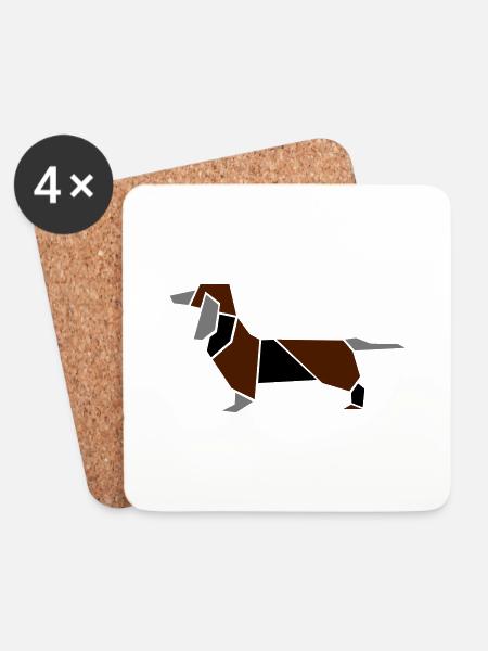 Origami Dackel - Untersetzer (4er-Set) - Weiß