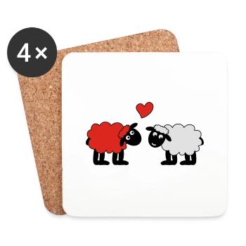 sheep happily in love sheep sheep lamb heart - Coasters (set of 4) - white - Front