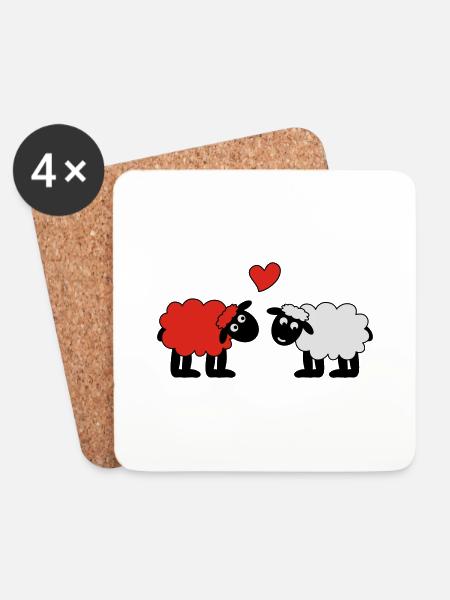 sheep happily in love sheep sheep lamb heart - Coasters (set of 4) - white